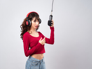 Captivating Performance in a Studio Setting With a Stylish Singer and Dynamic Microphone During a...