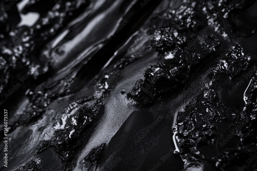 Poster a close-up shot of a dark, mysterious material on a surface