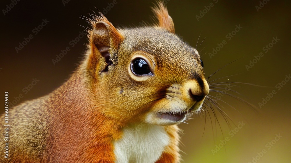 Poster A close-up view of a squirrel's face with a blurred background