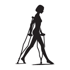 Woman Walking With Crutches silhouette vector illustration