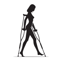 Woman Walking With Crutches silhouette vector illustration