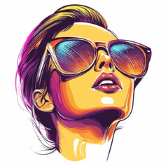 Stylish Woman Head with Sunglasses Vector Illustration in Isometric View