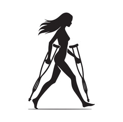 Woman Walking With Crutches silhouette vector illustration