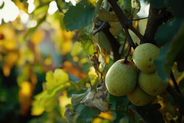 Close-up shot of a bunch of fruit hanging from a tree branch