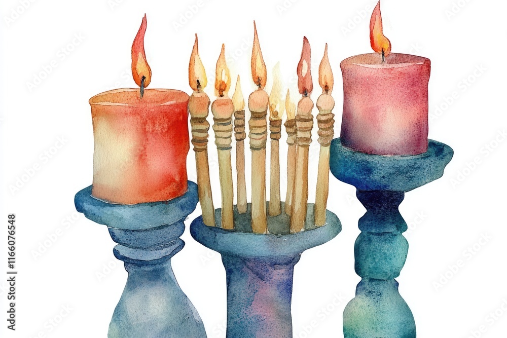 Poster a set of candles gathered together on a table or shelf, ideal for use in interior design and decorat