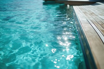 Obraz premium A pool with a dock and a boat floating on the surface of the water