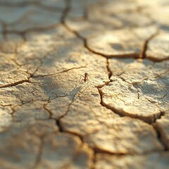 Fototapeta premium Lone ant on cracked, dry earth.