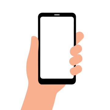 Hand Holding Smartphone with Blank White Screen Mockup