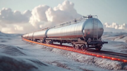 Realistic Tank Car Transporting Oil on Tracks