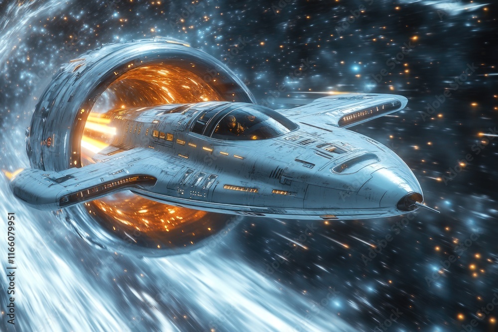 Poster a spaceship soaring through a star-filled galaxy