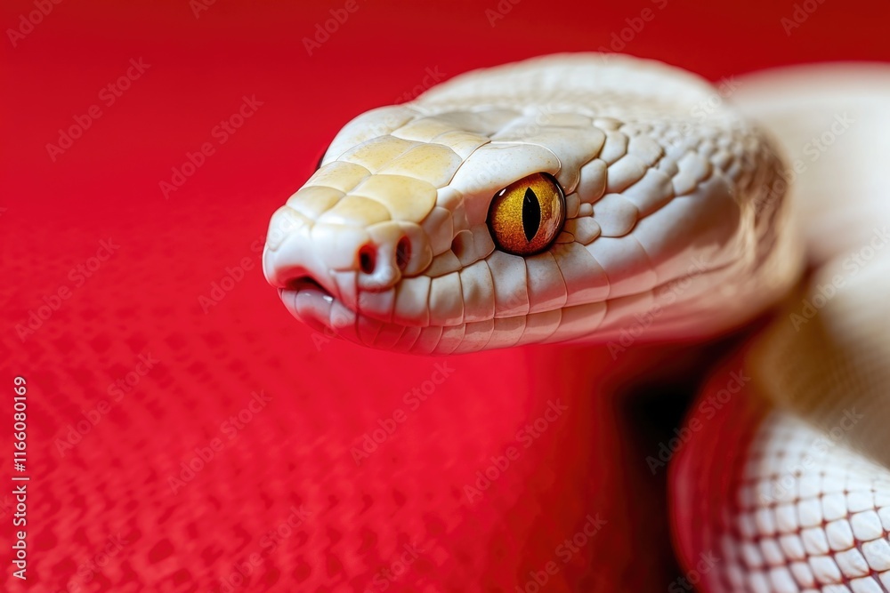 Poster a close-up view of a snake's body on a red surface, ideal for illustrations or designs