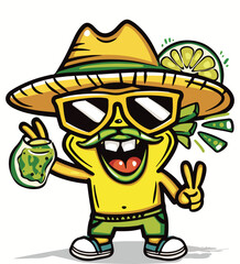 Cute cartoon margarita character on transparent background