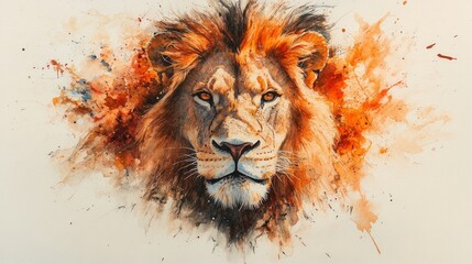 Fototapeta premium Watercolor painting of a majestic lion's head.