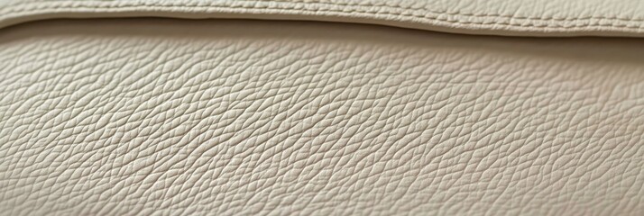 Closeup of beige leather texture, soft folds, automotive interior, luxury car seat, fine grain pattern, smooth surface, warm tan color, minimalist design, high-resolution detail, studio lighting, prod