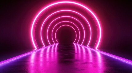 Naklejka premium Glowing pink neon circles forming a tunnel.