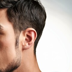 Obraz premium handsome man, detail of left ear, AI generated