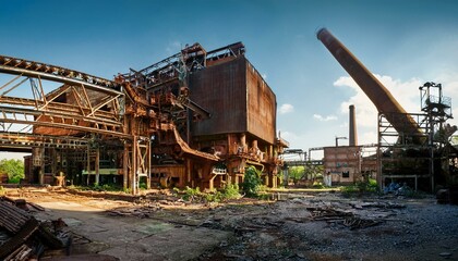 廃墟になった巨大な工場の風景。（A huge abandoned factory.）
