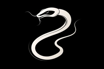 Obraz premium A white snake coiled on a dark black surface
