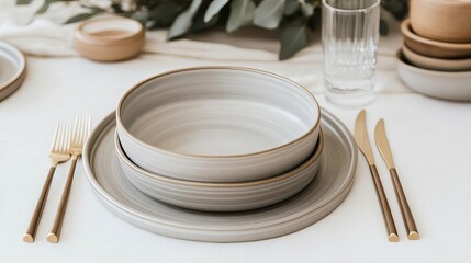 Neutral Thanksgiving table featuring taupe candles and earthy ceramic elements, theme calming serenity