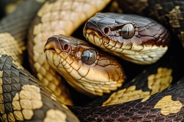 Obraz premium A close-up view of a snake's head with its eyes open, suitable for use in scientific or educational contexts