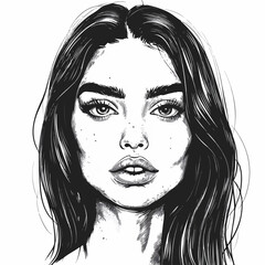 Black and White Vector Illustration of Woman Face Cartoon for Design Projects
