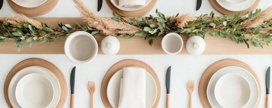 Neutral Thanksgiving table with pale ceramic details and raw wooden elements, style rustic sophistication