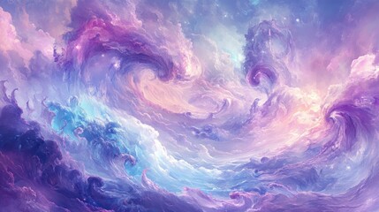 Fototapeta premium Swirling Clouds in Soft Purple and Blue Gradients