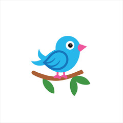 Playful Cartoon Bird on Branch Vector Art for Creative Projects