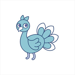 Whimsical Peacock Line Drawing Vector Art on White