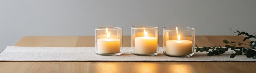 Neutral Thanksgiving table with a minimalistic runner and soft candlelight, theme simple warmth