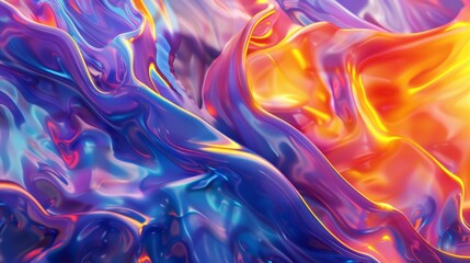 Obraz premium Colorful iridescent fluid creating abstract shapes with vivid colors, perfect for a wallpaper or background