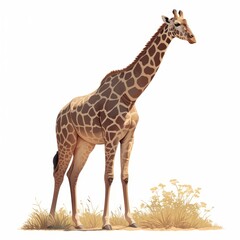 Obraz premium A tall giraffe standing in a grassy area, showcasing its unique patterns.