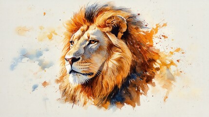 Watercolor painting of a majestic lion's head.