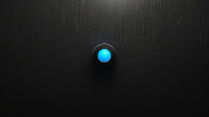 Circular button emitting blue light on a dark textured background, creating a striking contrast