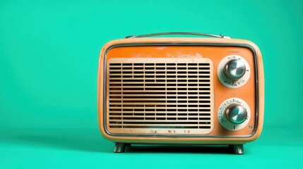 A worn-out retro radio displays its character against a bold green backdrop, celebrating its...