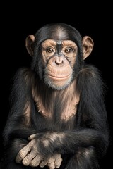 Fototapeta premium A close-up shot of a monkey's face on a black background