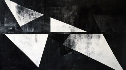 Abstract black and white geometric composition with triangular shapes.