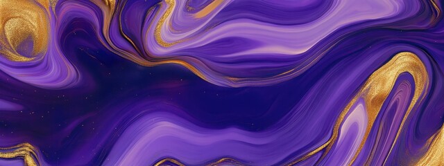 Obraz premium Abstract fluid art, swirling purple and gold, marble texture, liquid acrylic paint, flowing patterns, ethereal waves, cosmic nebula, rich royal colors, luxurious design, smooth gradients, metallic she