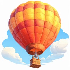 Fototapeta premium A vibrant hot air balloon soaring through a blue sky with fluffy clouds.