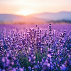 Lavender Field Sunset Beautiful Purple Flowers Blooming