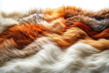 Soft, wavy fur in various shades of orange, brown, and white creates a luxurious texture.