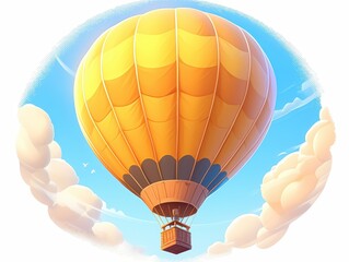 Obraz premium A vibrant hot air balloon soaring through a clear blue sky with fluffy clouds.
