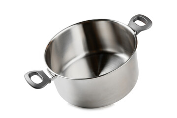 Stainless steel saucepan isolated on white background. Modern saucepan. Kitchen utensils. Cooking...