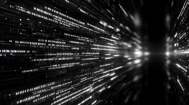 Abstract digital data stream, binary code flowing in tunnel.
