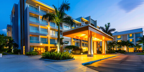 Obraz premium Architectural Design Featuring Palm Trees and Canopy