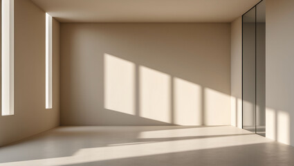 Fototapeta premium Minimalist Beige Room with Natural Light and Soft Shadows