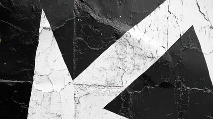 Abstract black and white geometric shapes on a textured surface.