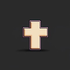 Fototapeta premium Pixel Art Christian Cross Religious Symbol Faith Hope Belief Spirituality Beige Pink Icon Digital