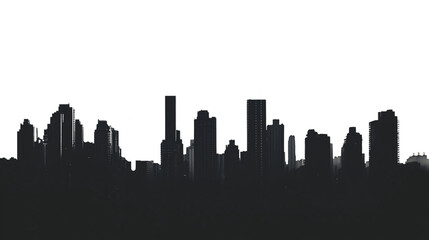 A silhouette of a city skyline at dusk isolated on a transparent background