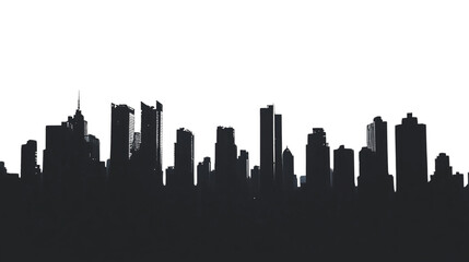 A silhouette of a city skyline at dusk isolated on a transparent background